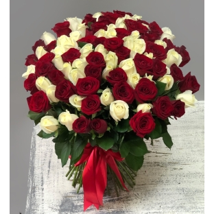 Лед и пламя - 101 красно-белая роза