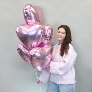 Связка шаров "5 розовых сердец"